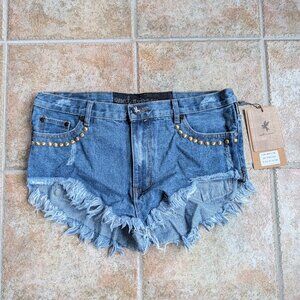 One Teaspoon Rhinestone Rollers Vintage Denim Shorts in 70's Blue - Size 29